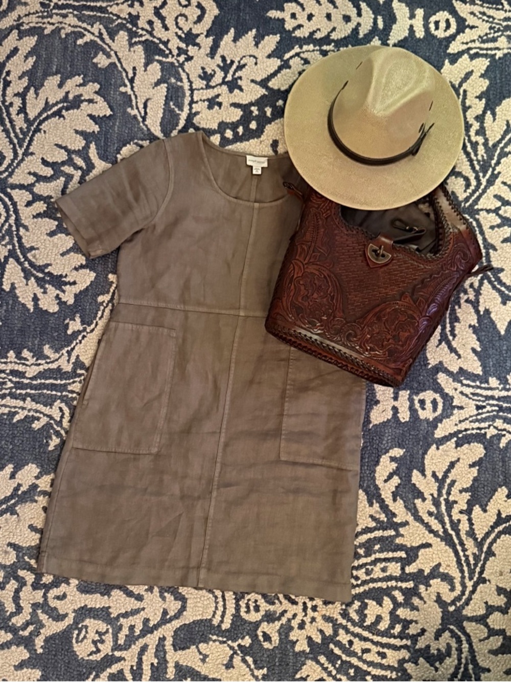 Women's Short-Sleeve 100% Linen Shift Dress